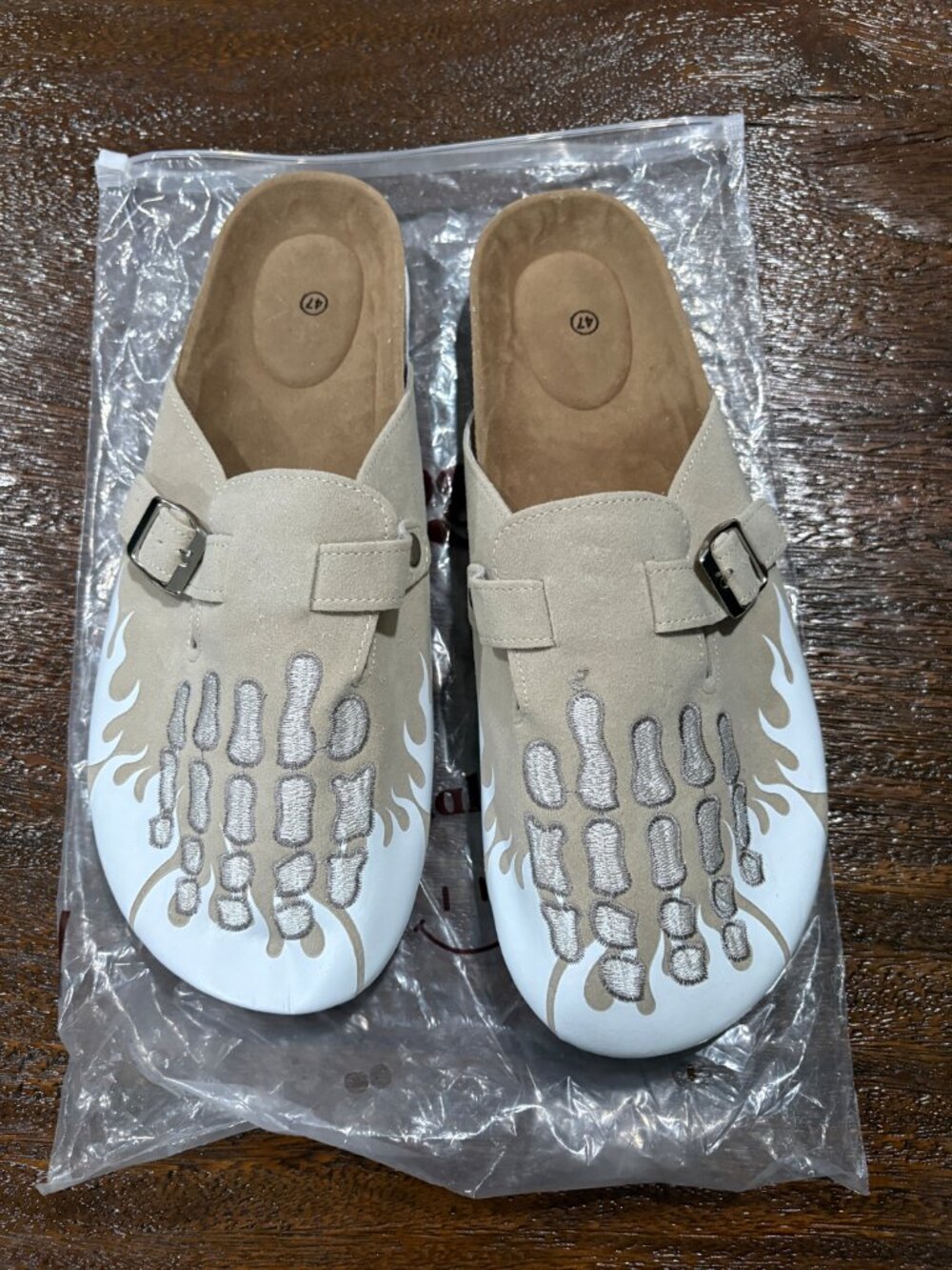 Skeleton Clogs by Cloggs sz 47  US 13 NEW White Tan backless slip on shoes Men's